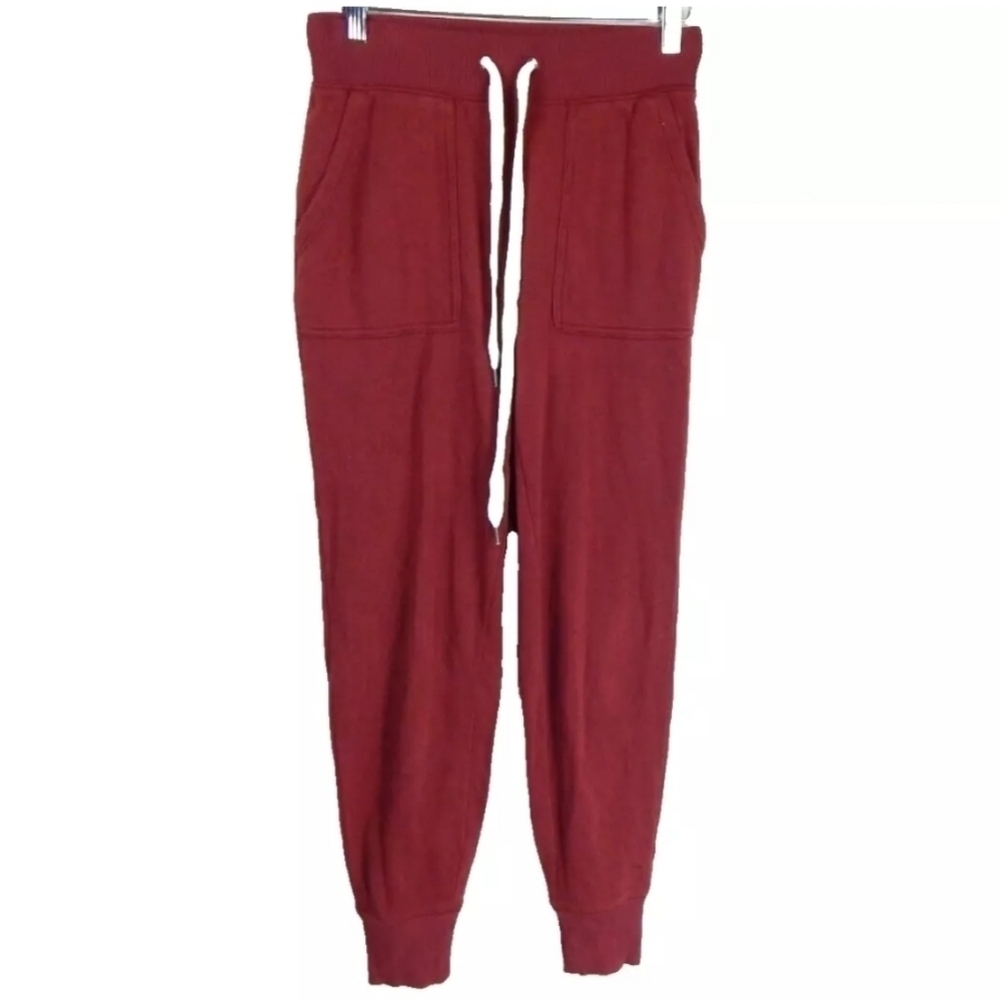 Aerie Red Ribbed Trim Soft Fleece Lounge Pants